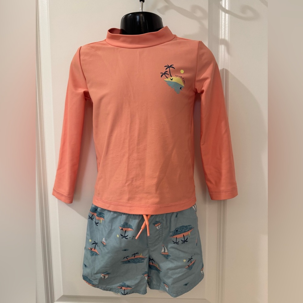Carters Just One You Coral Rash Guard Top with Island Graphic